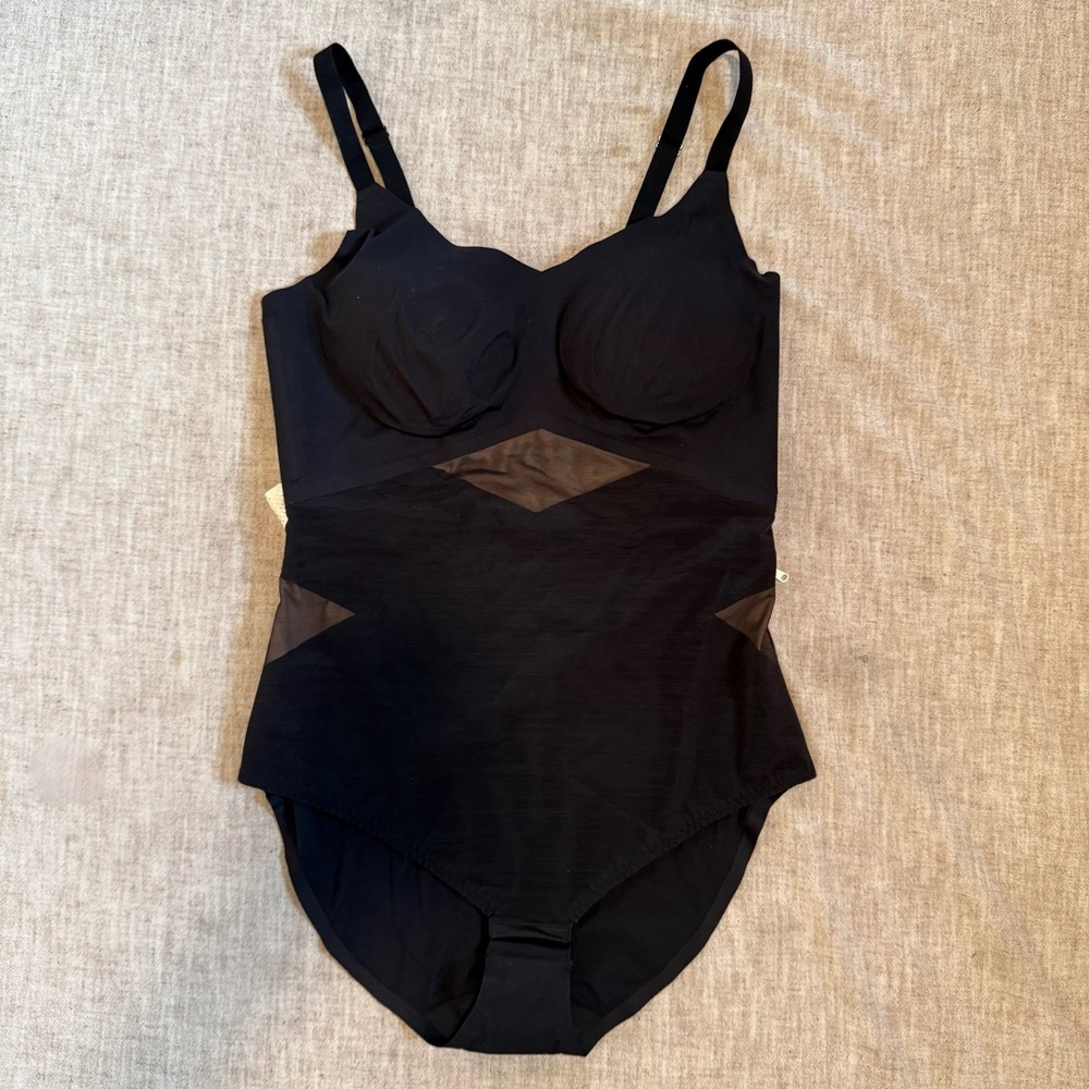 Honeylove Cami Bodysuit 1X Black Mesh Compression Shapewear NWT